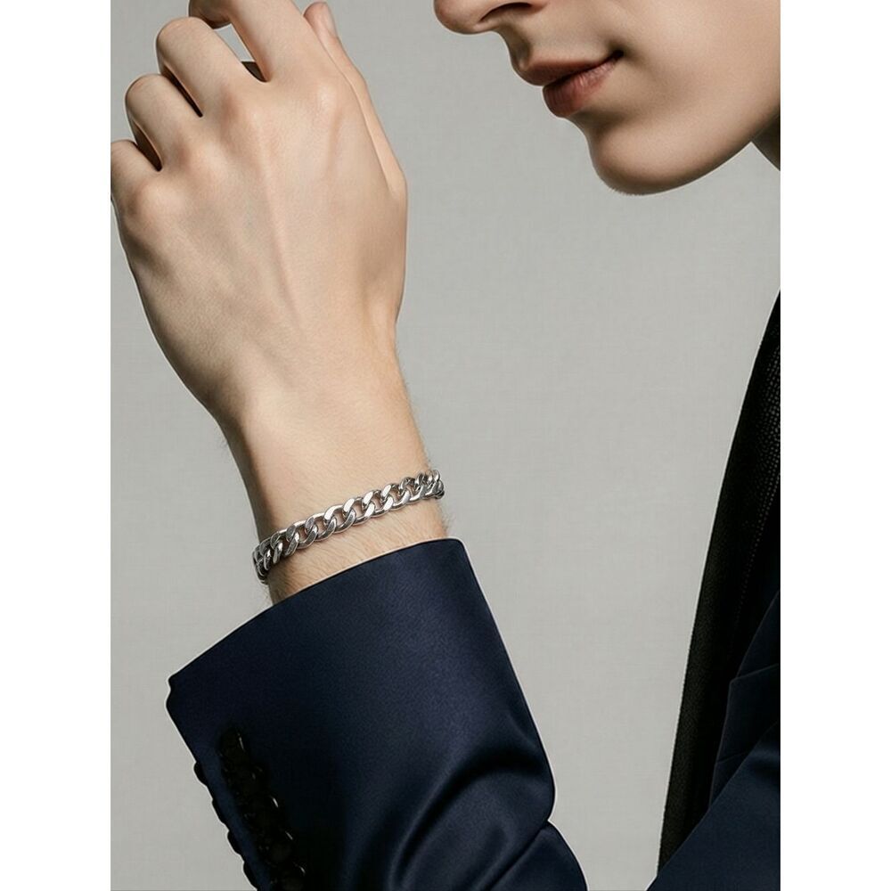 Men’s Curb Chain 5mm Link Bracelet Titanium Steel 8" Classic Everyday Streetwear